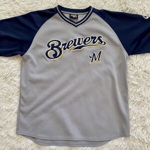 Milwaukee Brewers Gray Embroidered Stiched Jersey Size L Stitches Brand